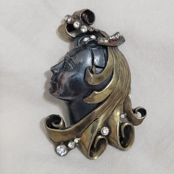 Unsigned‎ 1941 Black Starr & Gorham Glamour Head Showgirl Pin Brooch RARE READ